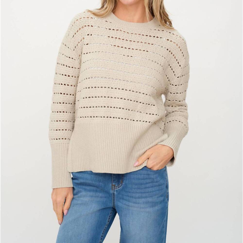 NEW SIX/FIFTY jaden crochet crewneck sweater in bone